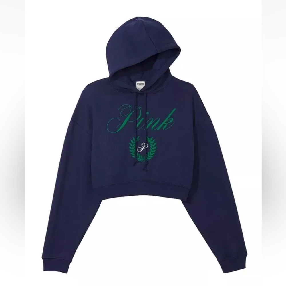 PINK Everyday Cropped Hoodie Size Small Midnight Navy